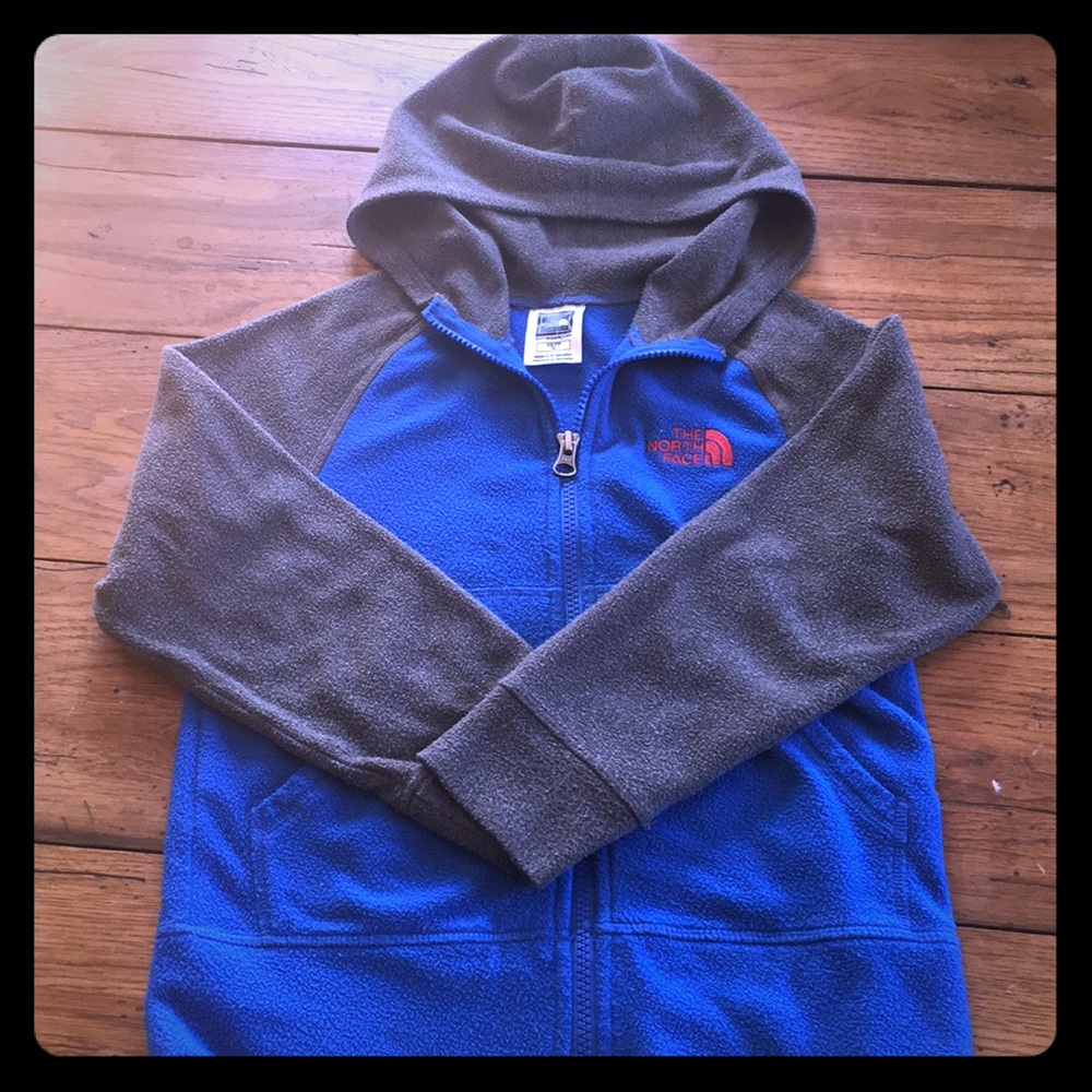 boys north face fleece zip up hooded jacket.